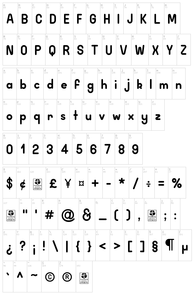 Wida Round font map